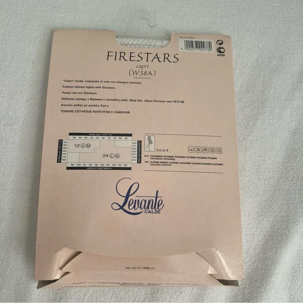 NEW Levante Calze Styling Firestars Capri White Pattern Stockings Size 3/4 L/XL